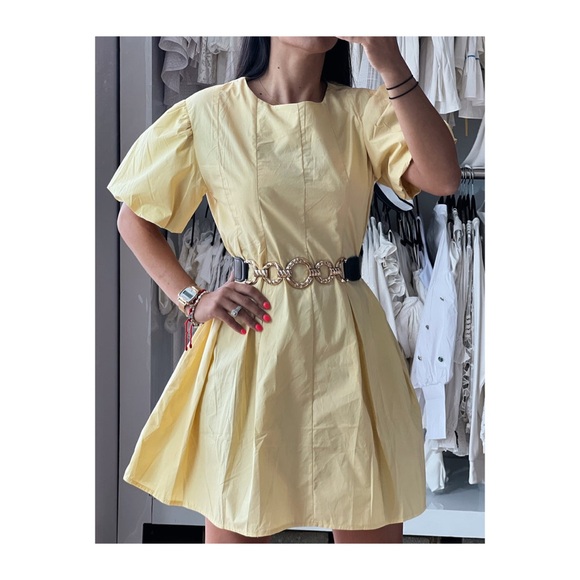 Anthropologie Maeve Yellow Puff Sleeve Pleated Mini Dress NWOT X-Large - Picture 3 of 9